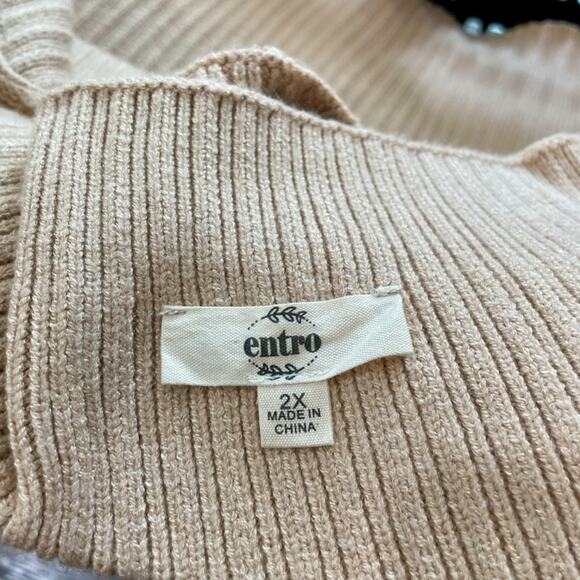 Entro Women's Oversized Cream Rib Knit Chunky Sweater Top Mock Neck Pocket Sz 2X - Picture 11 of 12